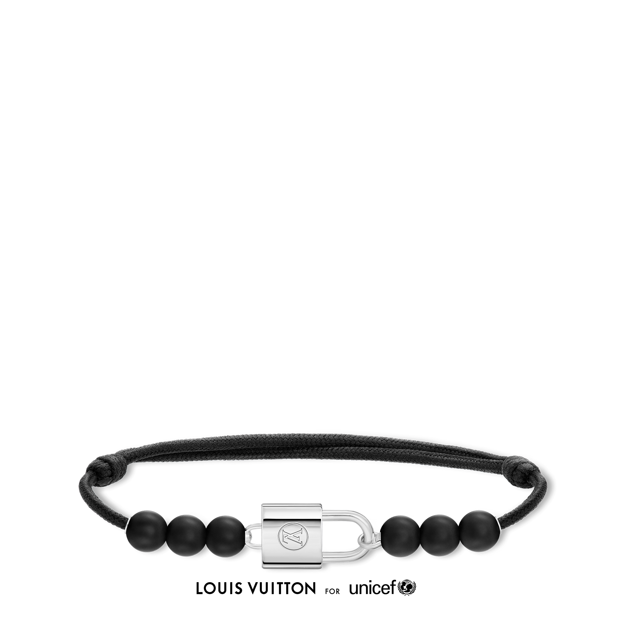 Silver Lockit Beads Bracelet, Black Titanium and Black Polyester